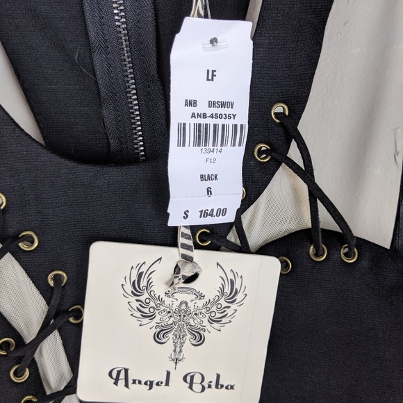 Angel Biba | Black Lace Up Mini Dress-H9 - Picture 6 of 7